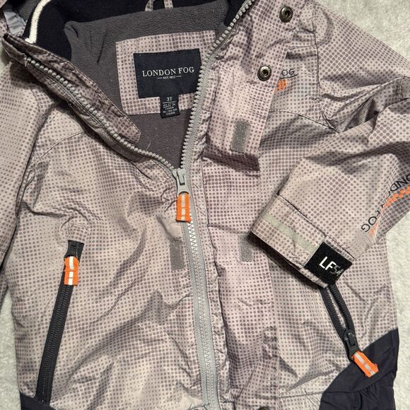 London Fog Lightweight Jacket Boys 3T Gray Lined Hooded Reflective Multiseason - Picture 8 of 16